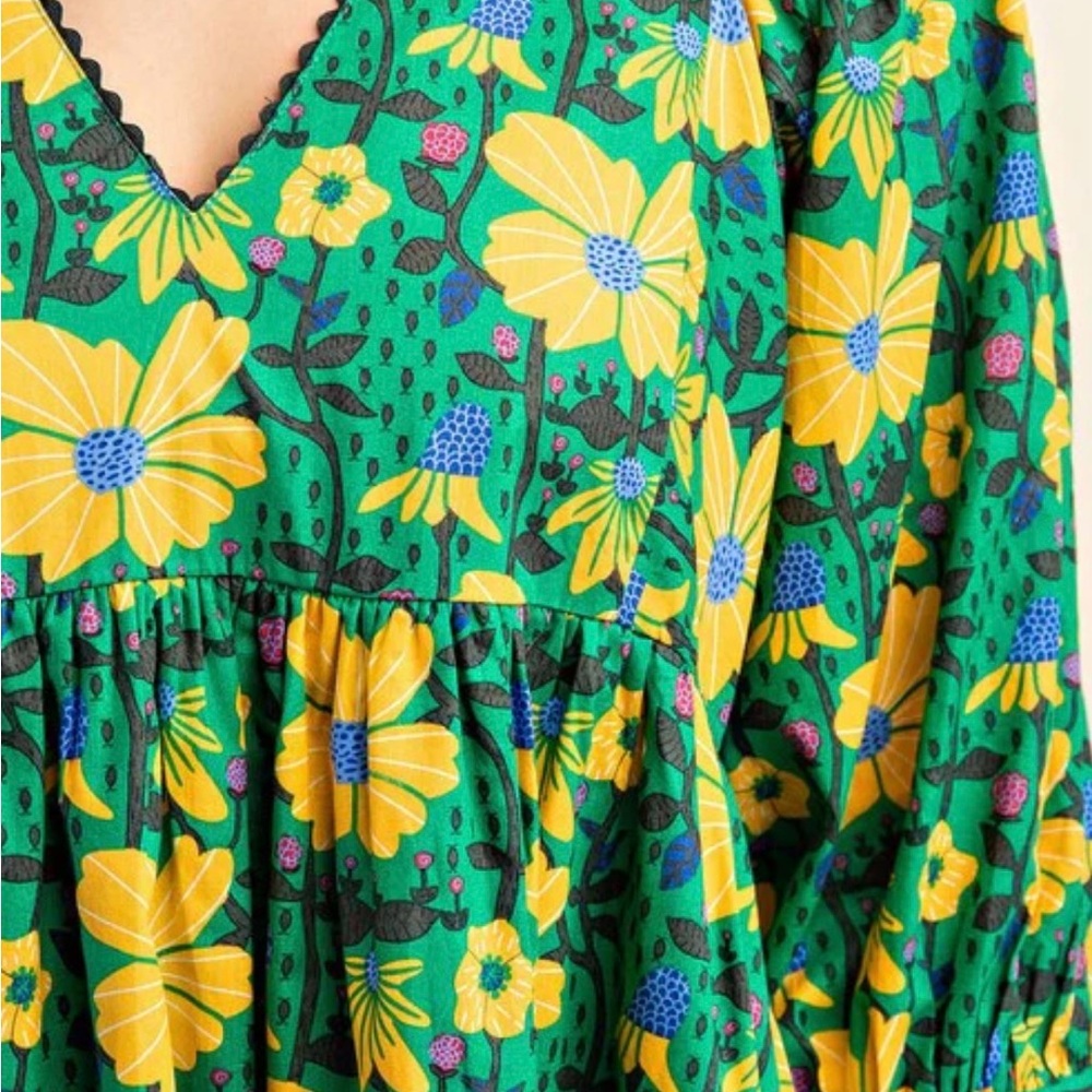 Gigio Aquarius Floral Print Mini Dress With Puff Sleeve And Ric-Rac Trim Large - Picture 4 of 6
